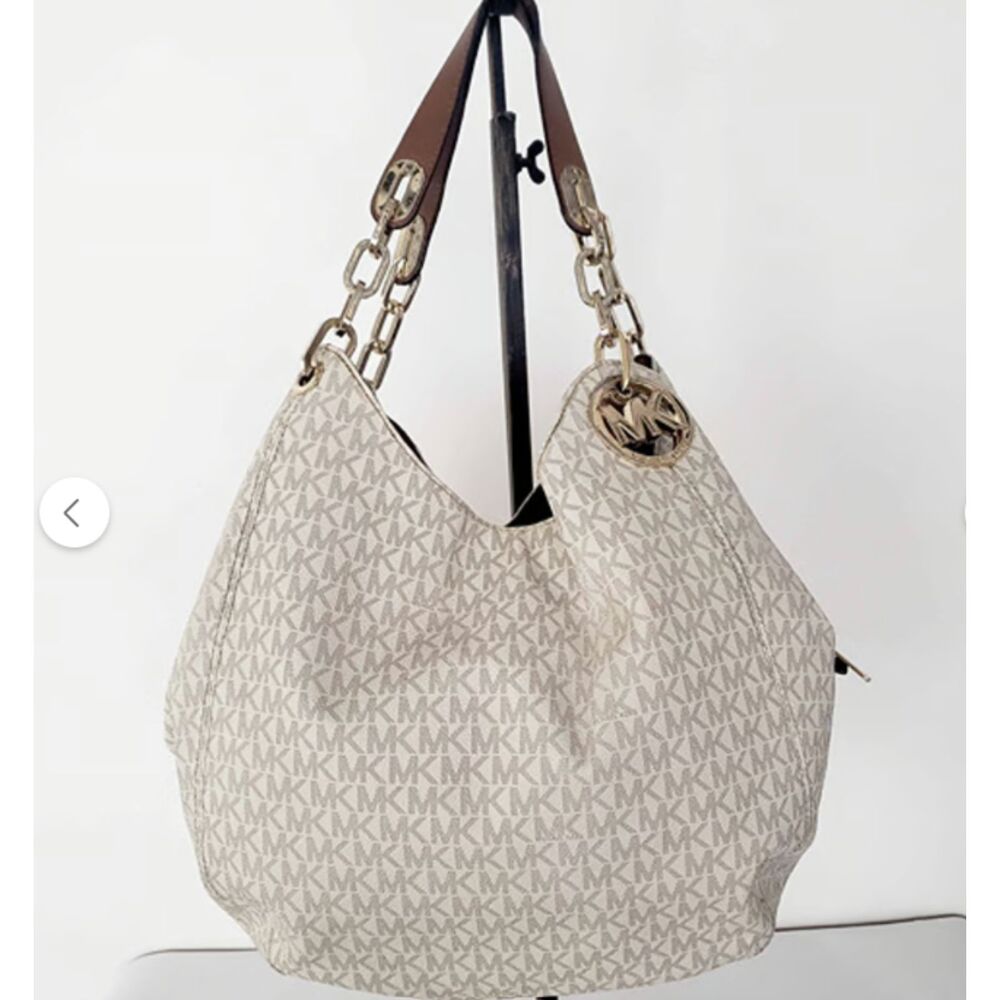 Michael Kors MK Signature Designer Fulton Leather  Bag Hobo Purse Handbag